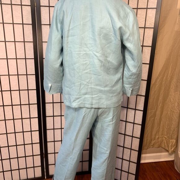 Jullian Jones Vintage Aqua Blue Linen 3 Piece Set - Picture 11 of 16